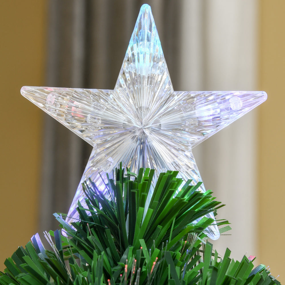 Sapin de Noël Artificiel Lumineux 90H cm Fibre Optique LED Multicolore + Support Pied 90 Branches étoile Sommet Brillante Vert