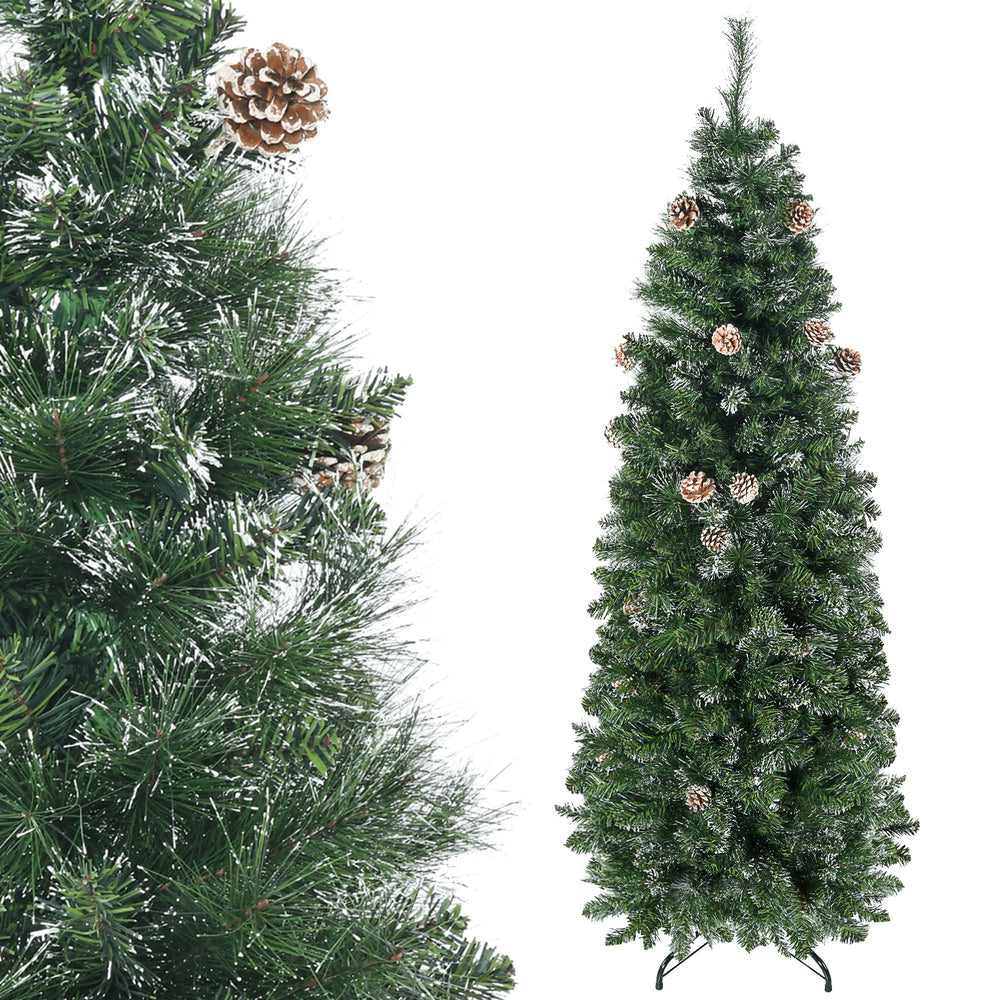 Sapin de Noël artificiel 180 cm avec 618 branches enneigées, support en acier, arbre de Noël artificiel avec socle pliable en acier, vert