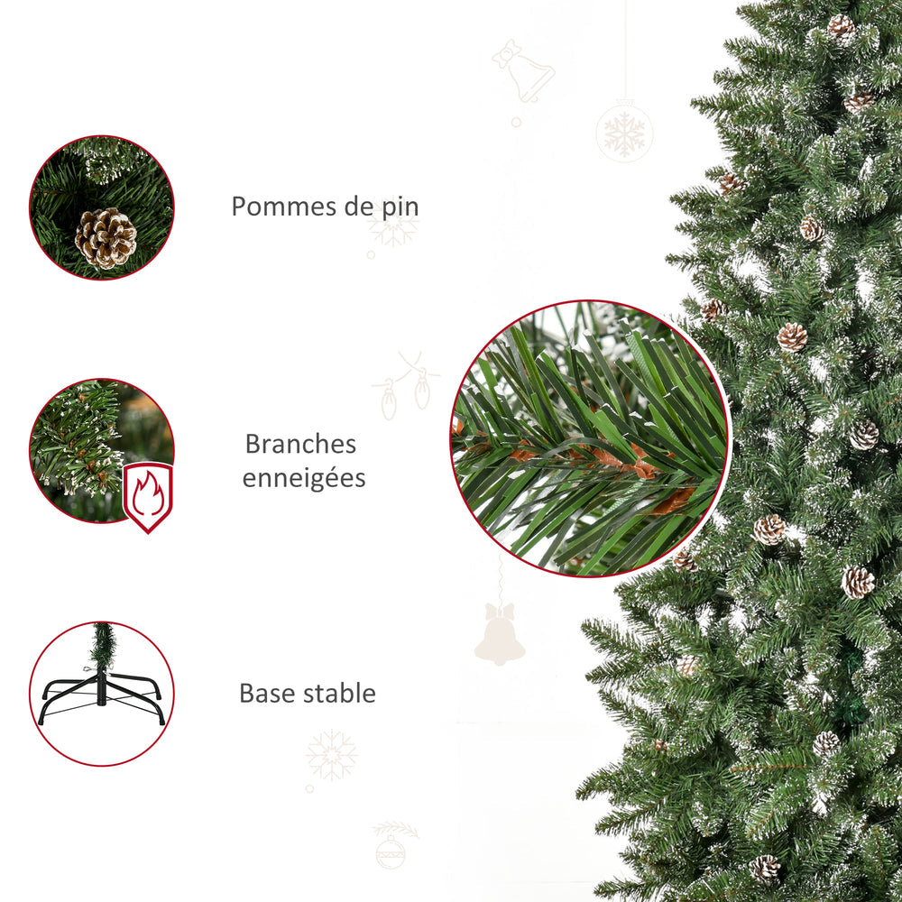 Sapin de Noël Artificiel Aspect enneigé 180H cm 50 Pommes de pin 718 Branches épines Imitation Nordmann Grand réalisme