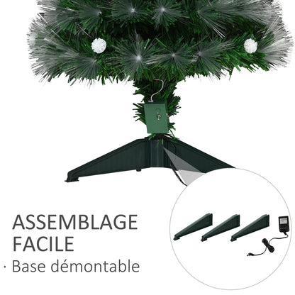 Sapin de Noël Artificiel Lumineux 90H cm Fibre Optique LED + 14 Ampoules + Support Pied 90 Branches étoile Sommet Brillante Vert
