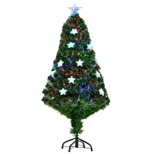 Sapin de Noël artificiel lumineux 120 cm 16 lumières LED fibres optiques lumineux multicolores 130 branches PVC étoile sommet brillante vert