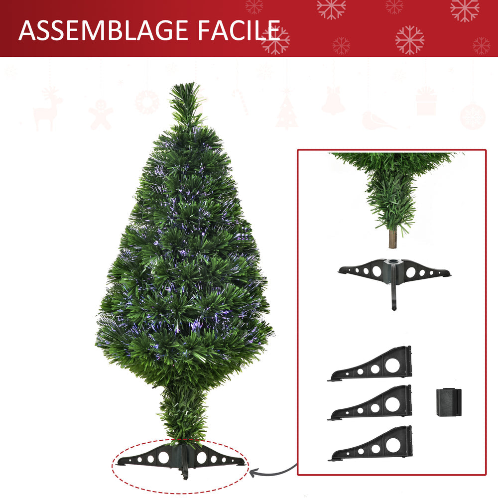 Sapin de Noël Artificiel Lumineux 90H cm Fibre Optique Multicolore + Support Pied 90 Branches Vert
