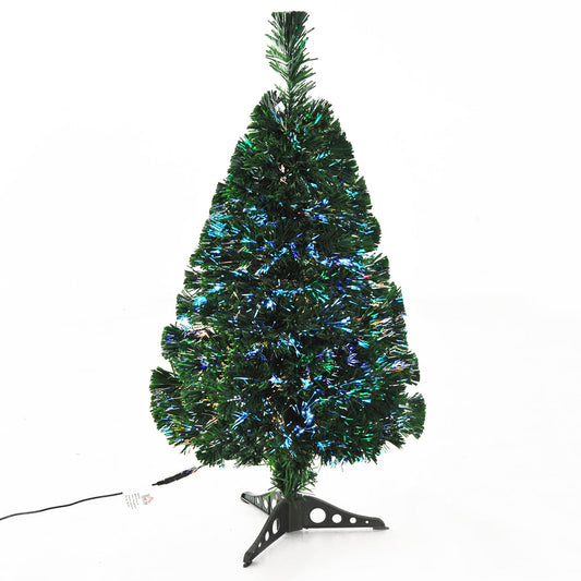 Sapin de Noël Artificiel Lumineux 90H cm Fibre Optique Multicolore + Support Pied 90 Branches Vert