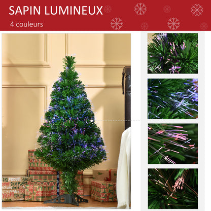 Sapin de Noël Artificiel Lumineux 90H cm Fibre Optique Multicolore + Support Pied 90 Branches Vert