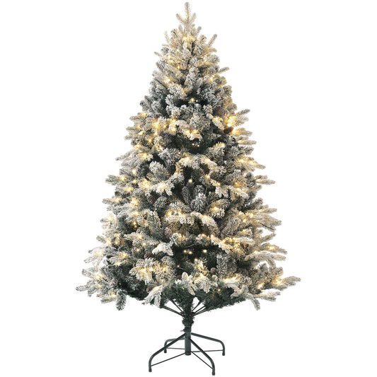 Sapin de Noël artificiel 180 cm arbre de Noël lumineux floqué enneigé avec support en acier pliable, 200 LEDs blanc chaud, 793 branches, décoration de Noël effet réaliste - vert