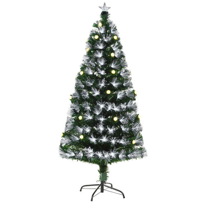 Sapin de Noël Artificiel Lumineux 120H cm Fibre Optique LED + 20 Ampoules + Support Pied 130 Branches étoile Sommet Brillante Vert