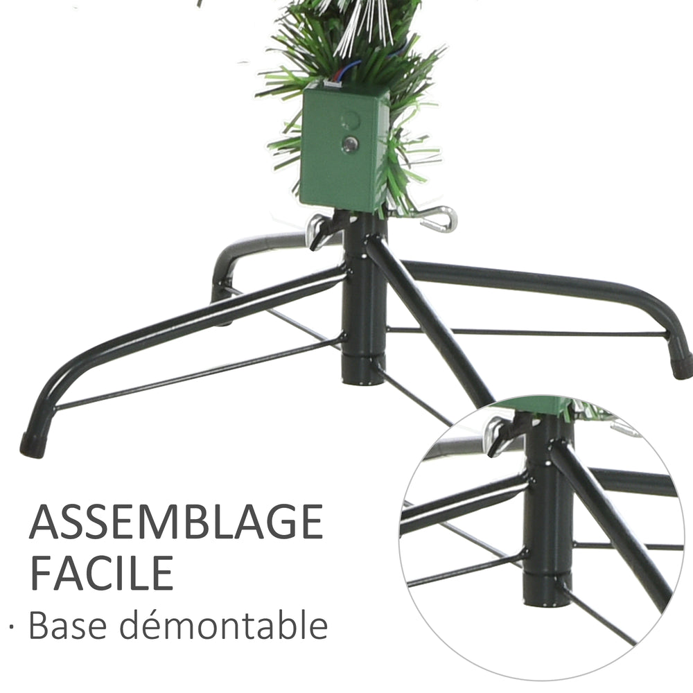 Sapin de Noël Artificiel Lumineux 120H cm Fibre Optique LED + 20 Ampoules + Support Pied 130 Branches étoile Sommet Brillante Vert