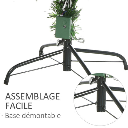Sapin de Noël Artificiel Lumineux 120H cm Fibre Optique LED + 20 Ampoules + Support Pied 130 Branches étoile Sommet Brillante Vert