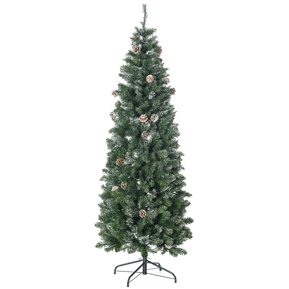 Sapin de Noël artificiel 180 cm avec 618 branches enneigées, support en acier, arbre de Noël artificiel avec socle pliable en acier, vert