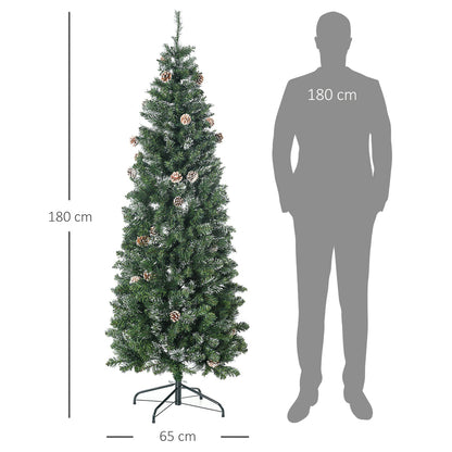 Sapin de Noël artificiel 180 cm avec 618 branches enneigées, support en acier, arbre de Noël artificiel avec socle pliable en acier, vert
