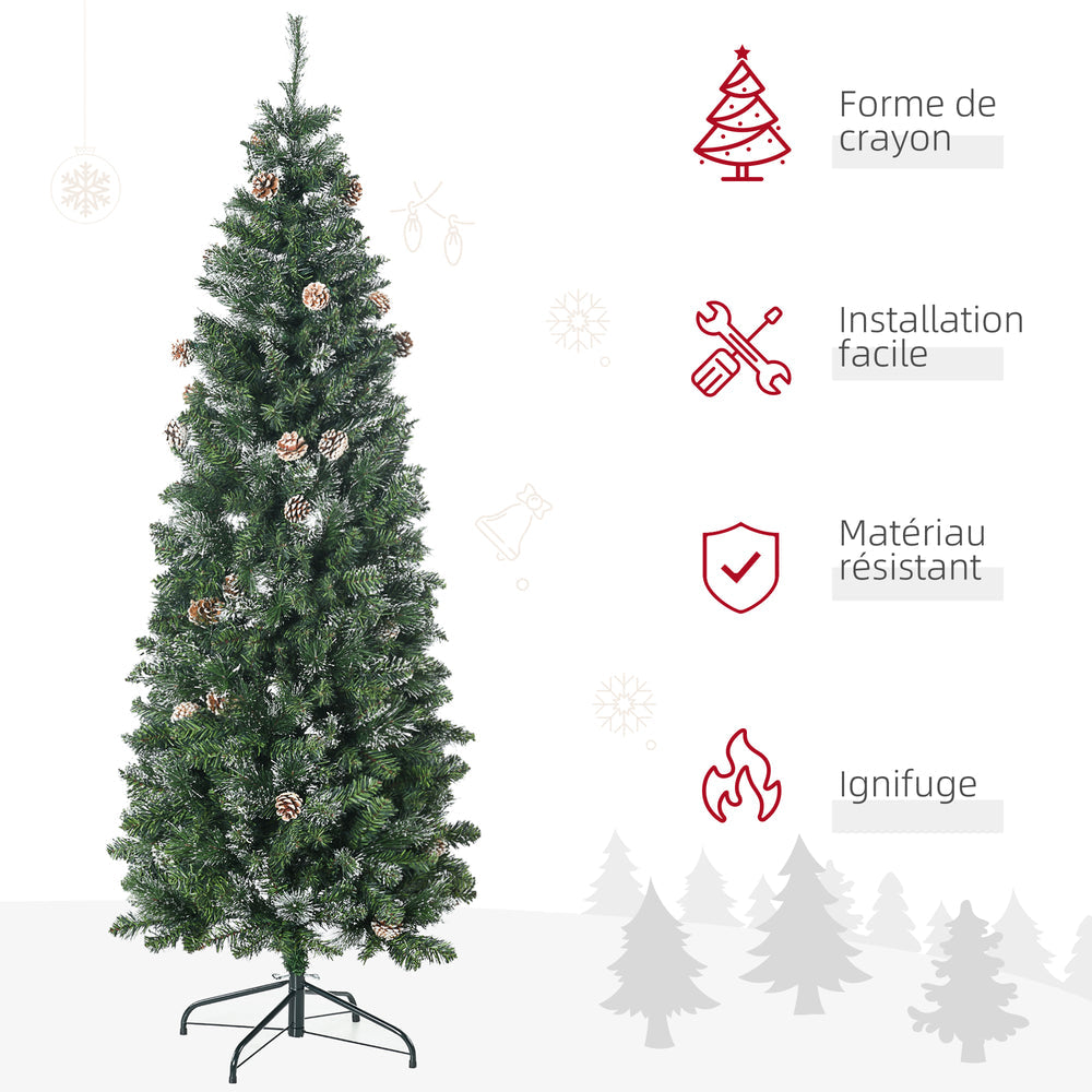 Sapin de Noël artificiel 180 cm avec 618 branches enneigées, support en acier, arbre de Noël artificiel avec socle pliable en acier, vert