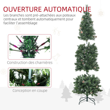 Sapin de Noël artificiel 180 cm avec 618 branches enneigées, support en acier, arbre de Noël artificiel avec socle pliable en acier, vert