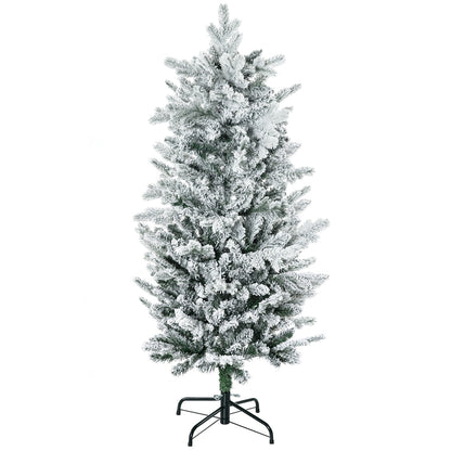 Sapin de Noël artificiel 135 cm, pin naturel enneigé, 267 branches de neige, ouverture automatique, base en acier, vert