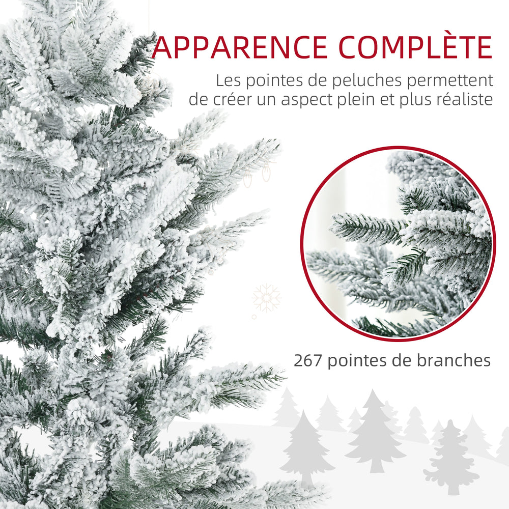 Sapin de Noël artificiel 135 cm, pin naturel enneigé, 267 branches de neige, ouverture automatique, base en acier, vert